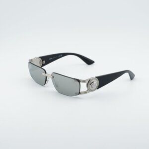 Versace VE2291 10016G Sunglasses Silver/Black Rectangle Frame, Grey Lenses
